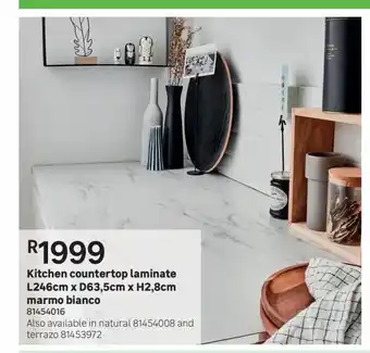 Leroy Merlin Kitchen counter top laminate l246cm x d63.5cm xh2.8cm marmo bianco offer