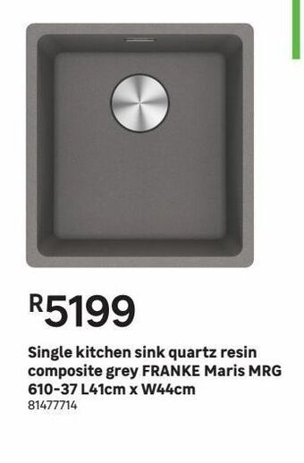 Leroy Merlin Single kitchen sink quartz resin composite grey franke maris mrg 610-37 l41cm x w44cm offer