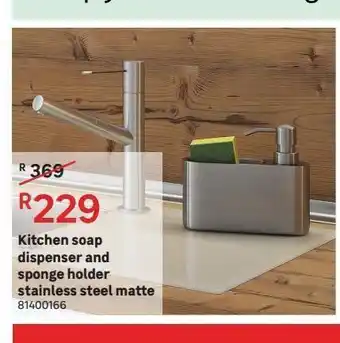 Kitchen soap dispenser and sponge holder stainless steel matte