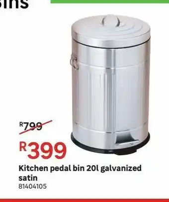 Kitchen pedal bin 20l galvanized satin