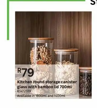 Leroy Merlin Kitchen round storage canister glass with bamboo lid 700ml offer