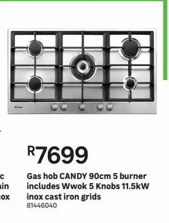 Leroy Merlin Gas hob candy 90cm 5 burner includes wwok 5 knobs 11.5kw inox cast iron grids offer