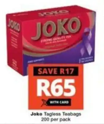 Checkers Joko Tagless Teabags 200 per pack offer