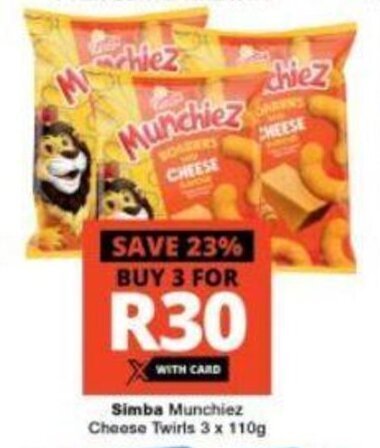 Simba Munchiez Cheese Twirls 3 x 110g offer at Checkers