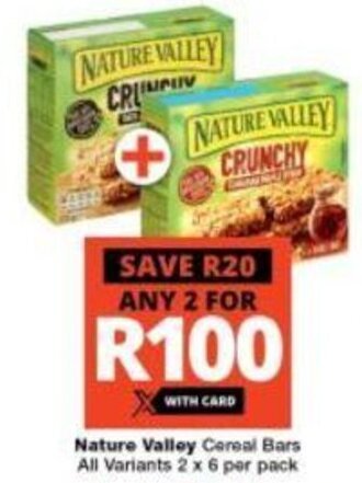 Checkers Nature Valley Cereal Bars all variants any 2 x 6 per pack offer