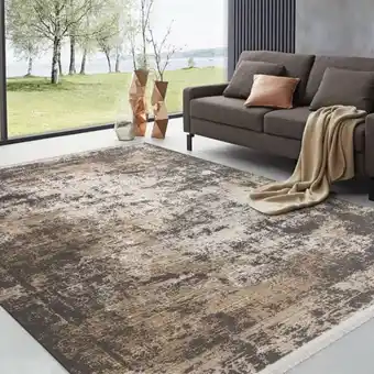 Retro faded abstract rug with fringe