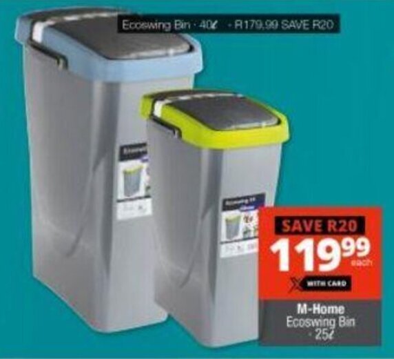 MHome Eco Swing Bin 25L offer at Checkers