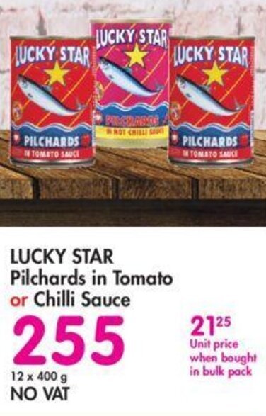 Lucky Star Pilchards In Tomato Or Chilli Sauce 12 X 400g Offer At Makro 2767