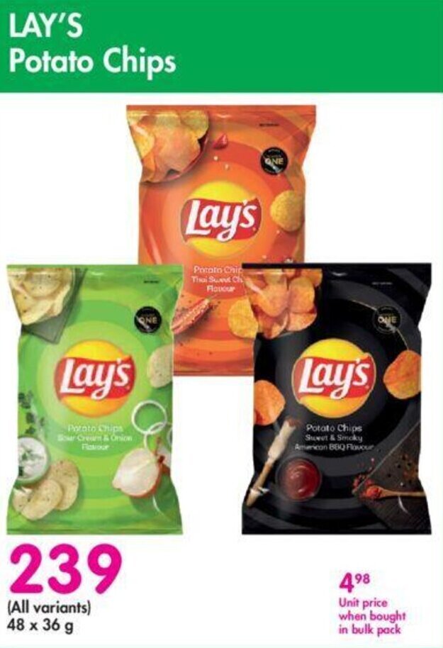 Lay's Potato Chips all variants 48 x 36g offer at Makro