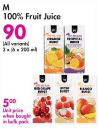 Makro M 100% Fruit Juice Blend all variants 3 x 6 x 200ml offer