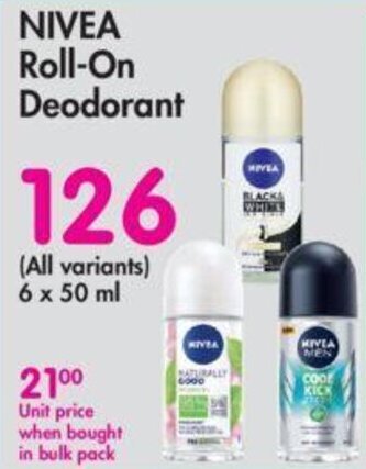 Makro Nivea Roll-On Deodorant all variants 6 x 50ml offer