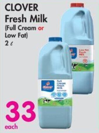 Makro Clover Fresh Milk (full cream or low fat) 2L offer