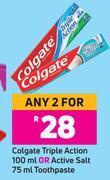 Game Colgate triple action 100ml or active salt toothpaste 75ml-for 2 offer