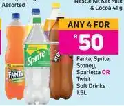 Game Fanta, sprite, stoney, sparletta or twist soft drinks-for 4 x 1.5l offer