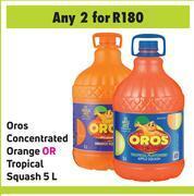 Game Oros concentrated orange or tropical squash-for 2 x 5l offer