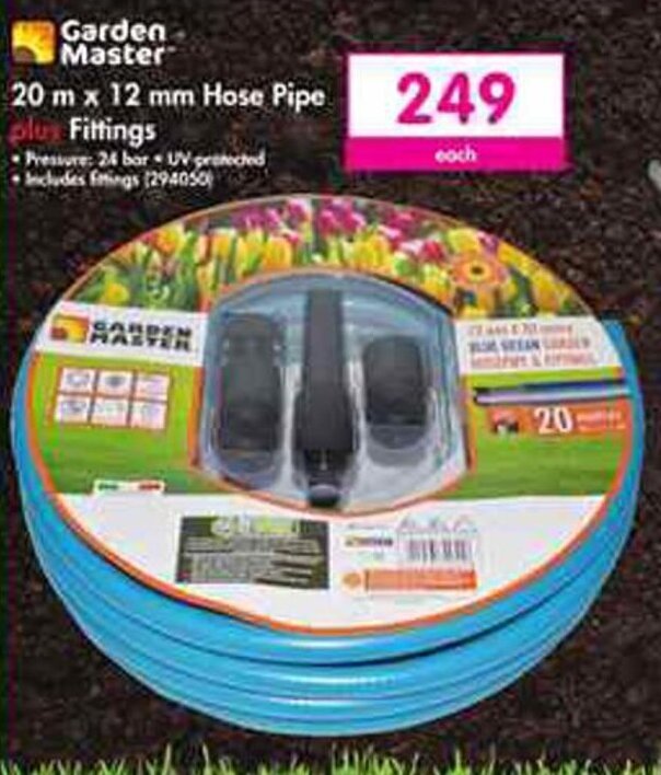 Garden Master 20m x 12mm Hose Pipe plus Fittings offer at Makro