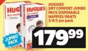 Usave Huggies Dry Comfort Jumbo Pack Disposable Nappies / Pants 3/4/5 per pack offer