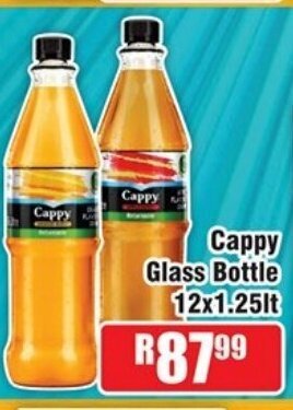 Cappy Glass Bottle 12x1.25lt offer at Devland Cash And Carry