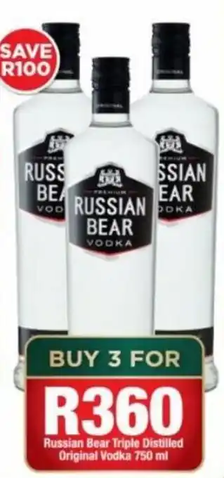 OK Liquor Russian Bear Triple Distilled Orginal Vodka 3 x 750ml offer