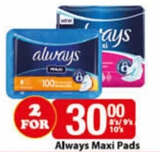 Always Maxi Pads 2 x 8's / 9's / 10's offer at Check Save