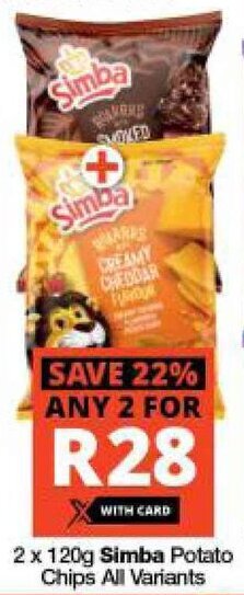 2 x 120g Simba Potato Chips all variants