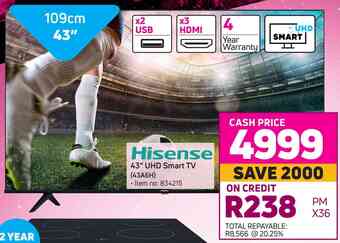Game Hisense 43" uhd smart tv 43a6h offer