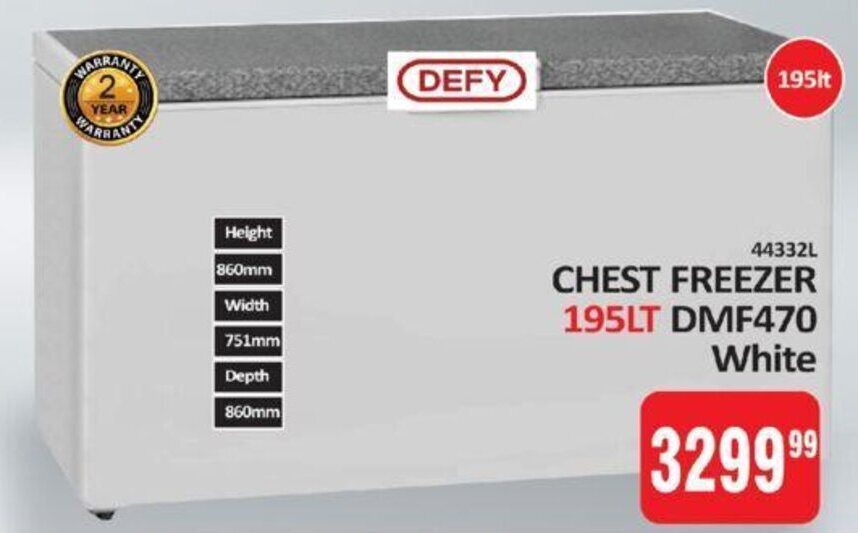 Defy Chest Freezer 195lt DMF470 White offer at KitKat Cash and Carry