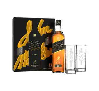 Makro’s liquor Johnnie walker black label blended scotch whisky and 2 glasses in gift pack (1 x 750 ml) offer