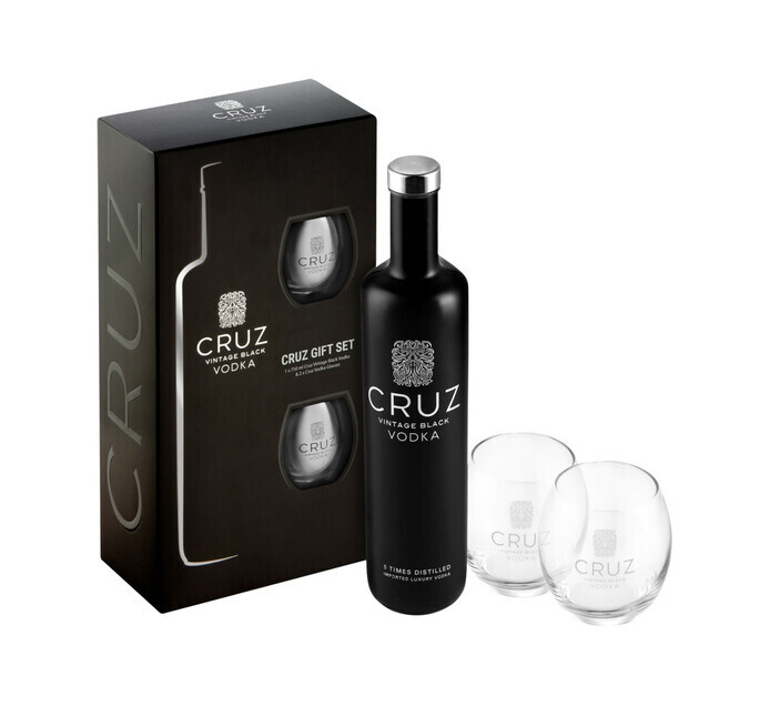 Cruz vintage black vodka with 2 glasses (1 x 750ml) offer at Makro’s liquor
