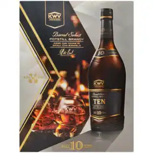 Checkers Liquor Shop Kwv barrel select 10 year old brandy bottle & brandy glass gift set 750ml offer