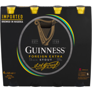 Checkers Liquor Shop Guinness foreign extra stout beer bottles 4 x 325ml offer