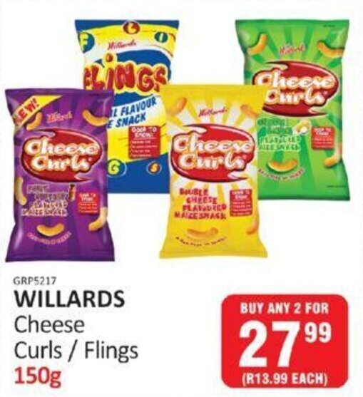 Willards Cheese Curls / Flings 150g buy any 2 for offer at KitKat Cash