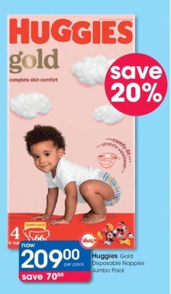 Huggies Gold Disposable Nappies Jumbo Pack offer at Clicks