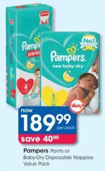 Pampers Pants or Baby-Dry Disposable Nappies Value Pack