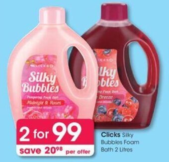 Clicks+ Silky Bubbles Foam Bath 2 x 2 litres