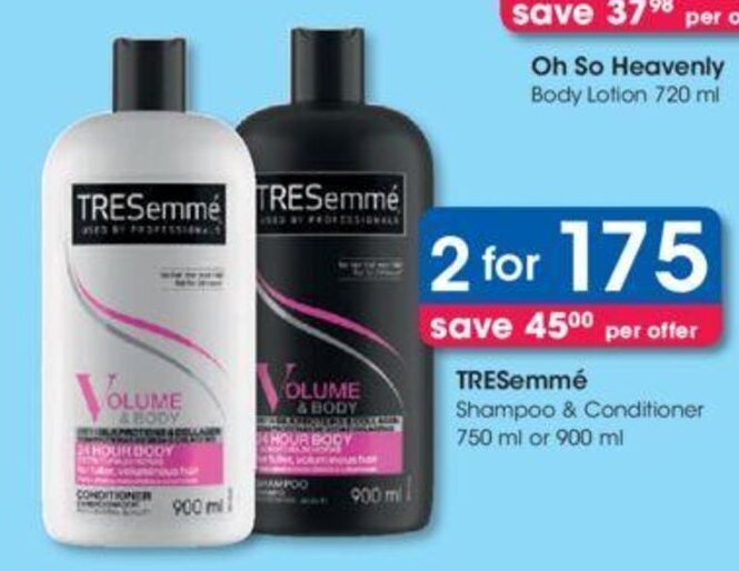 Tresemmé Shampoo &amp; Conditioner 2 x 750ml or 900ml offer at Clicks