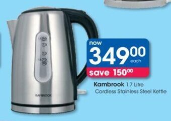 Clicks Kambrook 1.7 litre Cordless Stainless Steel Kettle offer