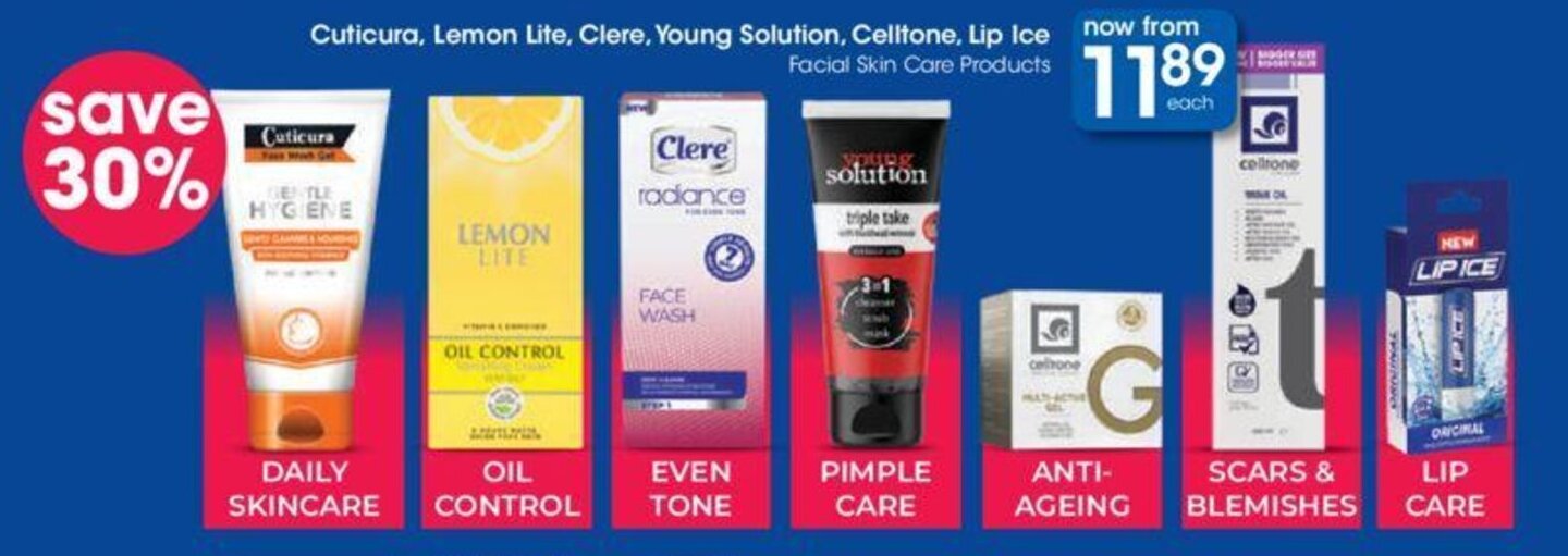 Cutiicura, Lemon Lite, Clere, Young Solution, Celltone, Lip Ice Facial