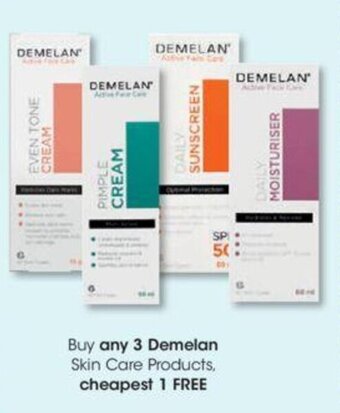 Clicks Buy any 3 Demelan Skin Care Products cheapest 1 FREE offer