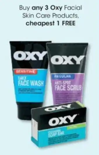 Clicks Buy any 3 Oxy Facial Skin Care Products cheapest 1 FREE offer