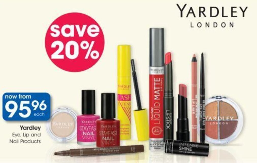 Yardley Eye, Lip and Nail Products offer at Clicks