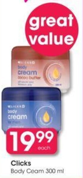 Clicks Clicks+ Body Cream 300ml offer