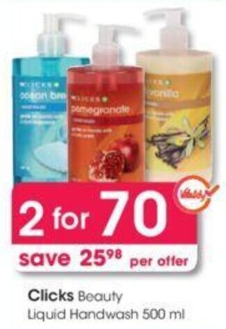 Clicks+ Beauty Liquid Handwash 2 x 500ml