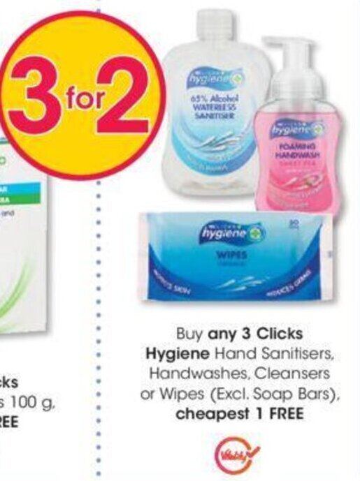 Buy any 3 Clicks+ Hygiene Hand Sanitisers, Handwashes, Cleansers or