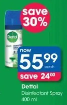 Clicks Dettol Disinfectant Spray 400ml offer