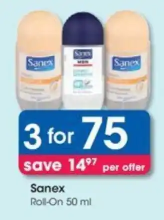 Clicks Sanex Roll-On 3 x 50ml offer