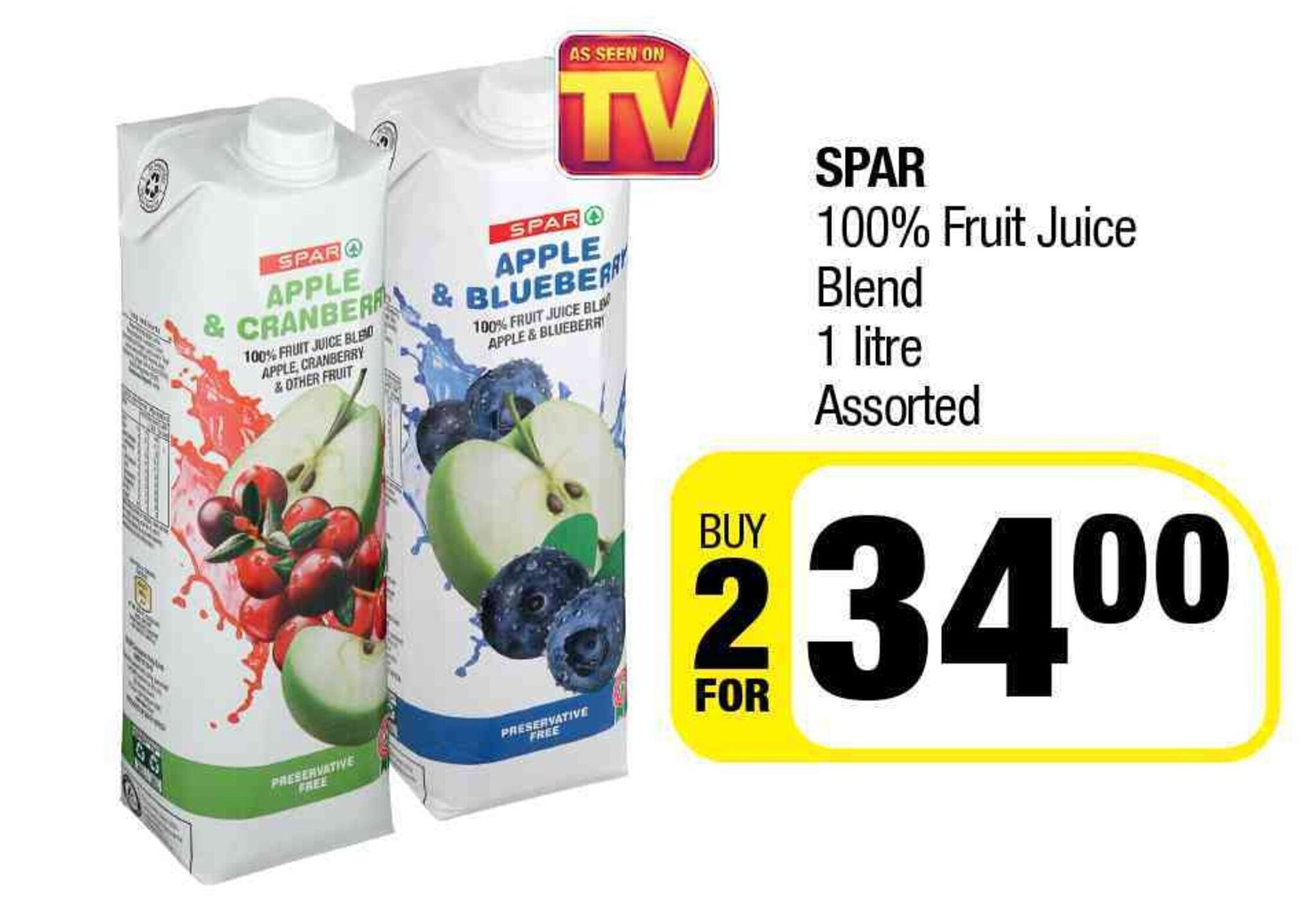 Spar 100 Fruit Juice Blend Assorted 2 x 1 litre offer at Spar