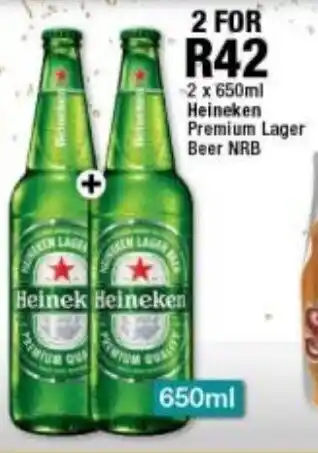 Checkers Liquor Shop 2 x 650ml Heineken Premium Lager Beer NRB 2 x 650ml offer