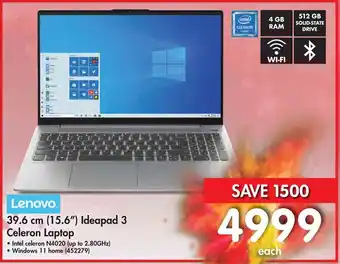 Makro Lenovo 39.6cm (15.6") Ideapad 3 Celeron Laptop offer