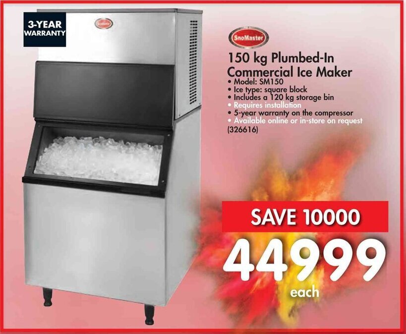 SnoMaster 150kg PlumbedIn Commercial Ice Maker offer at Makro